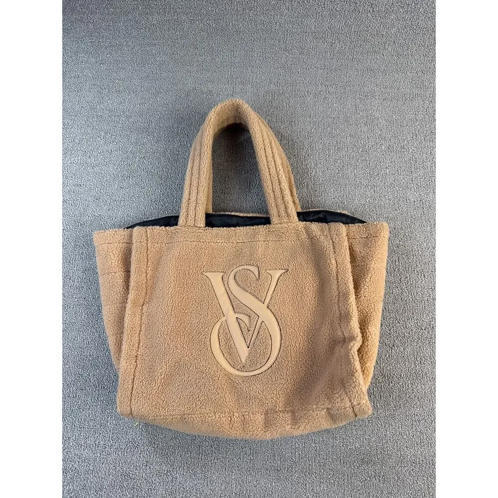 Victoria's Secret Tote Bag Sherpa Teddy Fuzzy Cozy Fleece Tan